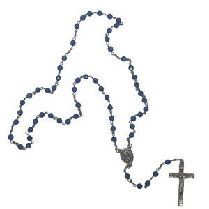 Deep Blue Beaded Rosary Crystal Traditional Beads INRI 20 in